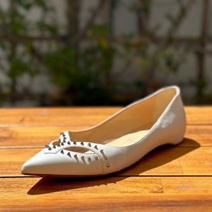 CHRISTIAN LOUBOUTIN white leather spike flats